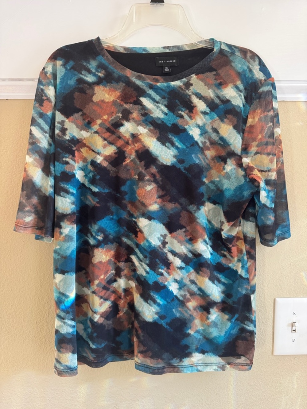 The Limited Blue Brown Black Cream Abstract Print‎ Short Sleeve Top